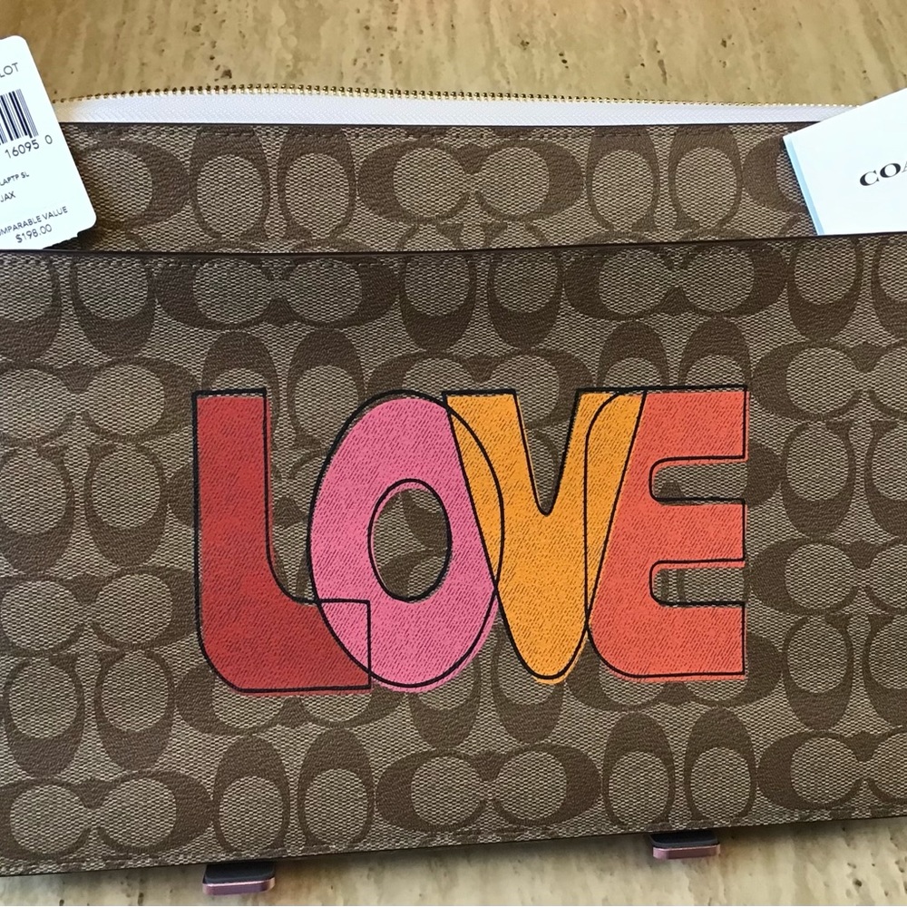 Coach Laptop Sleeve In Signature Canvas with Love